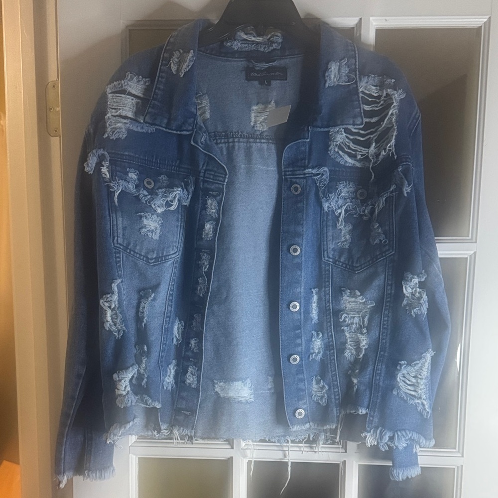 Brand New! Distressed Blue Denim Jacket